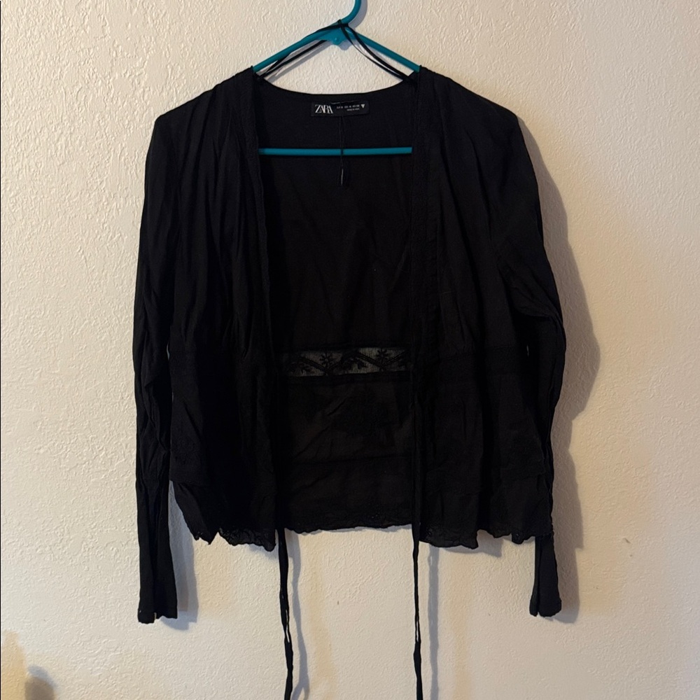 Zara Black Lace-Trimmed Cardigan